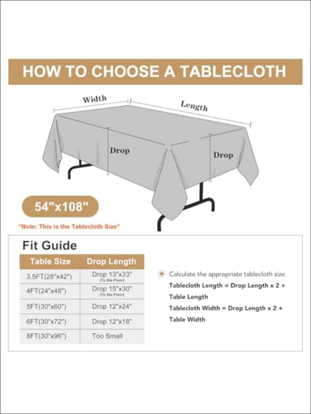 Polyester Tablecloths 8 Pack Rectangle 54x108 Inch for 6 Foot Tables